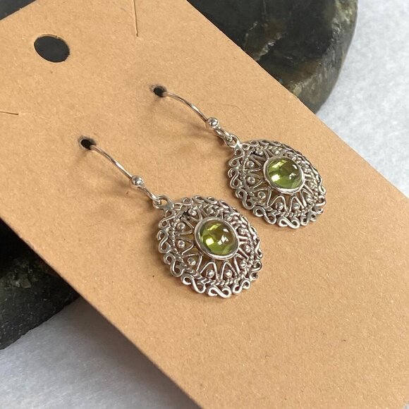 Sterling Silver 925 Celtic Infinity Knot Round Filigree Peridot Dangle Earrings - Picture 3 of 16